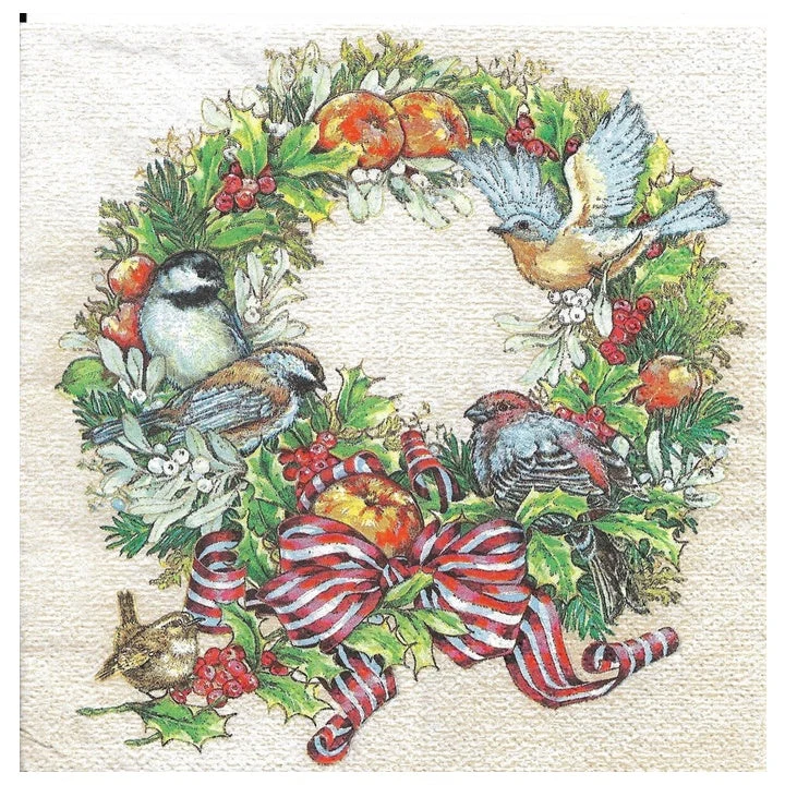 Decoupage Napkins Christmas Wreath with Birds - 1 pc