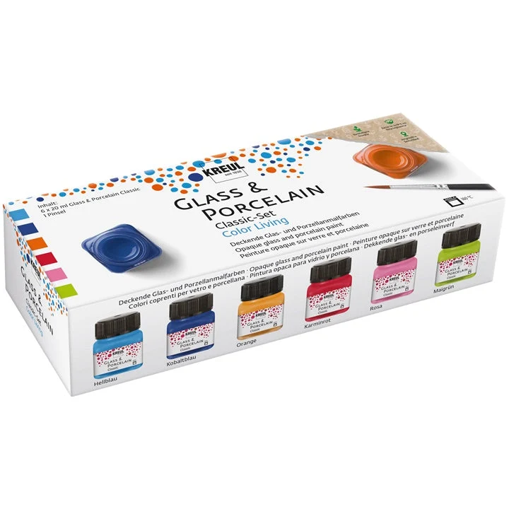 KREUL Glass and Porcelain Paint Set, 6 x 20 ml + Brush