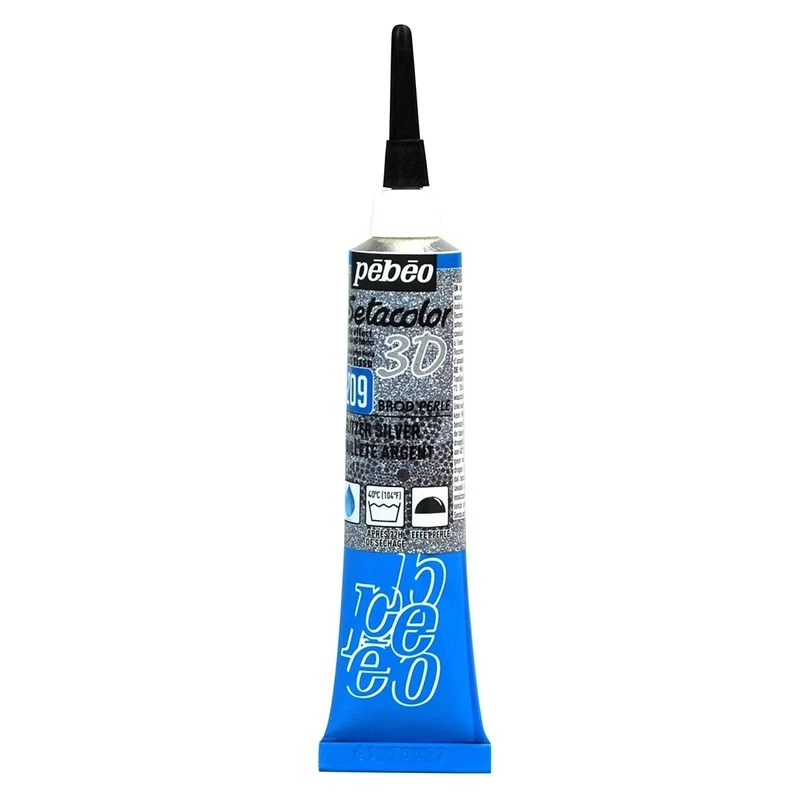 Pebeo - Setacolor Fabric & Textile 3D Brod'Perle Effect - Silver Glitter 20ml