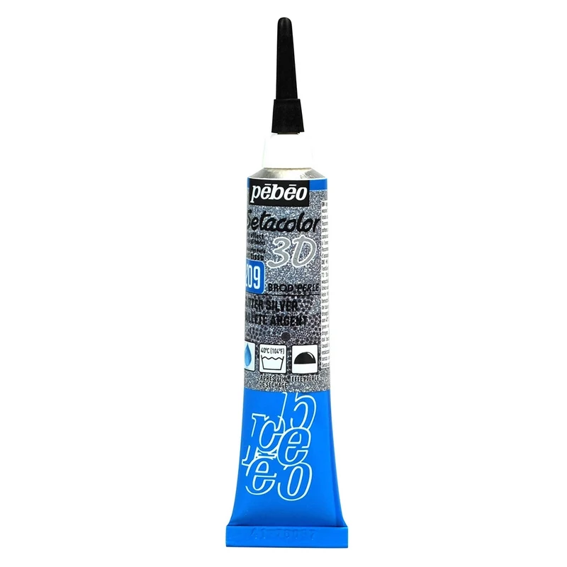 Pebeo - Setacolor Fabric & Textile 3D Brod'Perle Effect - Silver Glitter 20ml