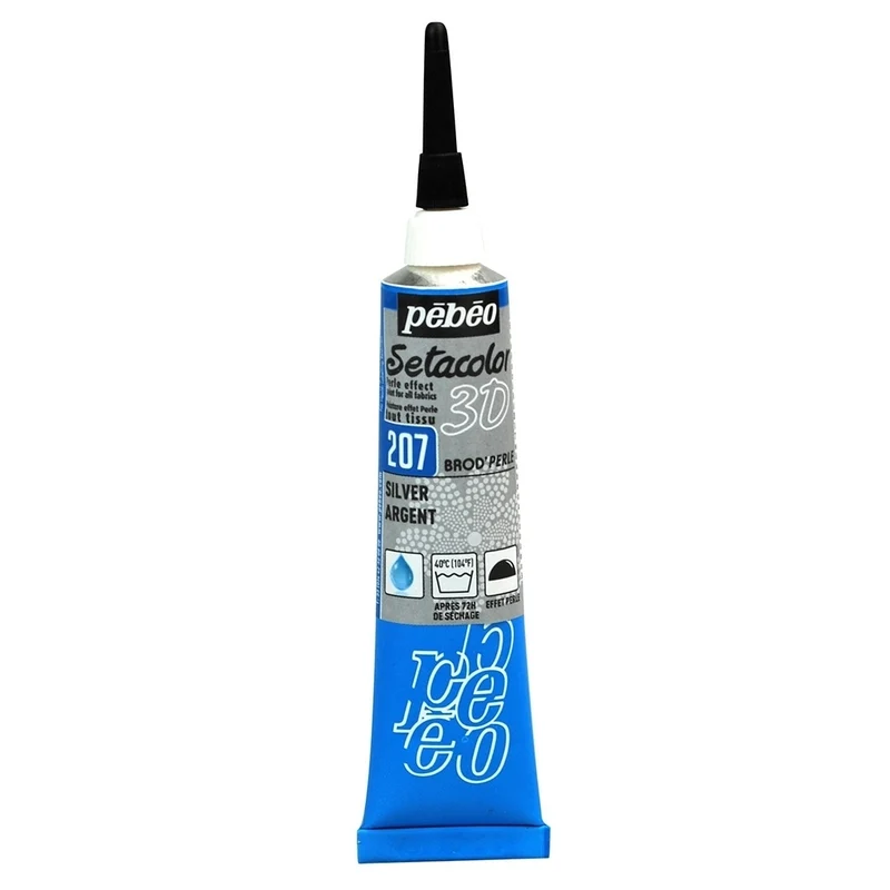 Pebeo - Setacolor Fabric & Textile 3D Brod'Perle Effect - Silver 20ml