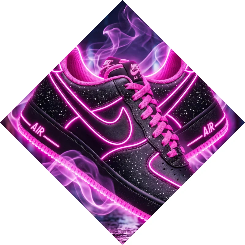 Aluminiumbild gebürstet Neon Sneaker mit urbanem Flair Raute