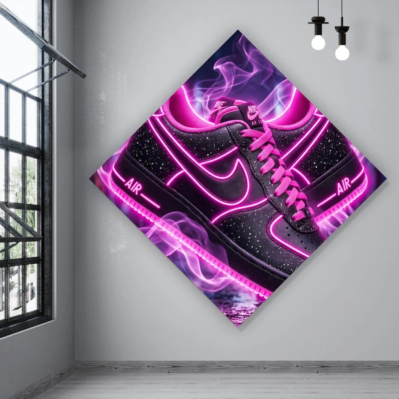 Aluminiumbild Neon Sneaker mit urbanem Flair Raute
