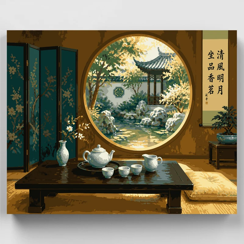 Moon Gate Teahouse - Paint by Numbers Kit