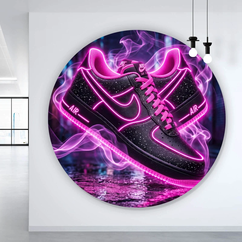 Aluminiumbild gebürstet Neon Sneaker mit urbanem Flair Kreis