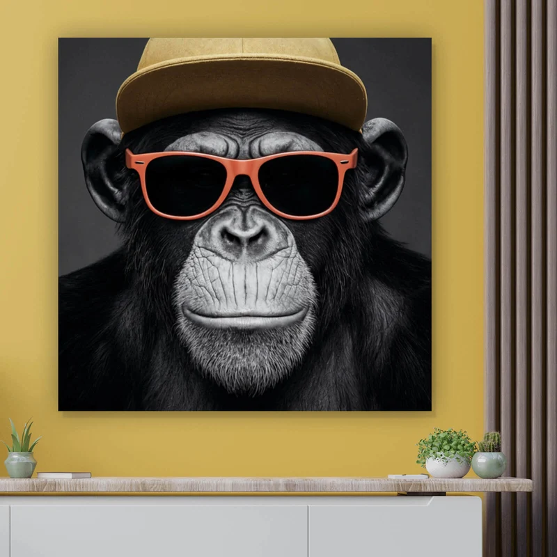 Poster Moderner Affe mit Mütze und Brille Quadrat