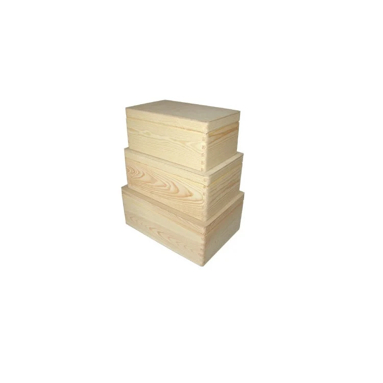 Set of 3 Wooden Boxes with Lids for Decorating