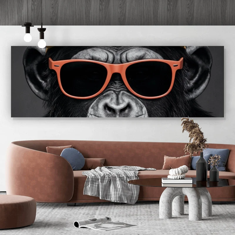 Leinwandbild Moderner Affe mit Mütze und Brille Panorama