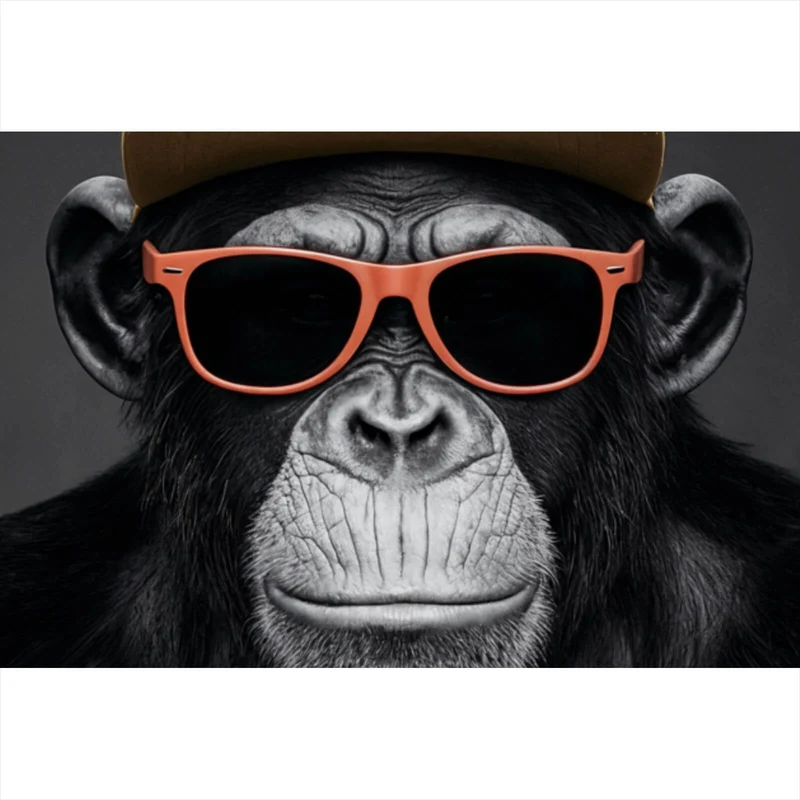 Leinwandbild Moderner Affe mit Mütze und Brille Querformat