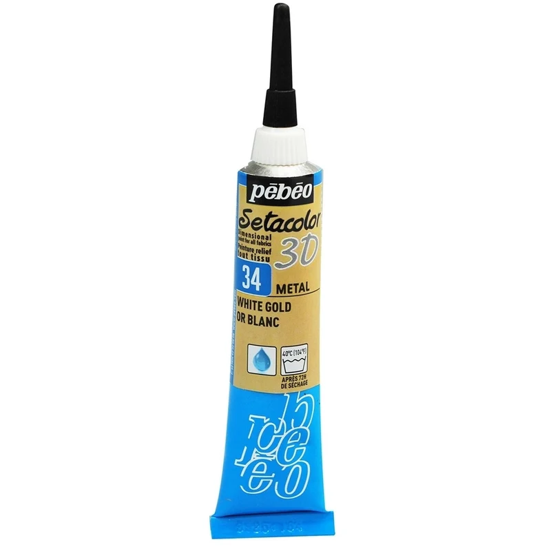 Pebeo - Setacolor Fabric & Textile 3D Metal Effect - White Gold 20ml