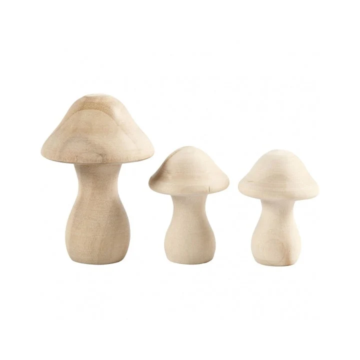 Set of 3 Wooden Mushrooms