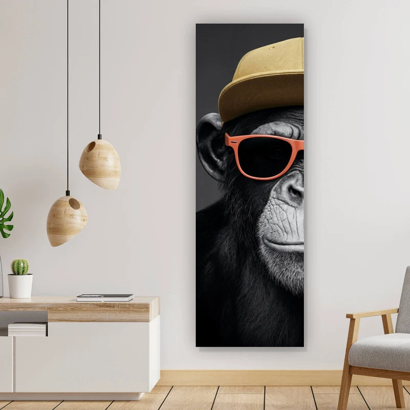 Poster Moderner Affe mit Mütze und Brille Panorama Hoch