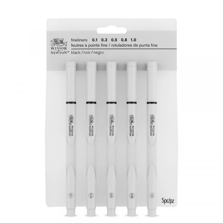 Winsor & Newton - Fine Liner Pens 5x Assorted Sizes - Black