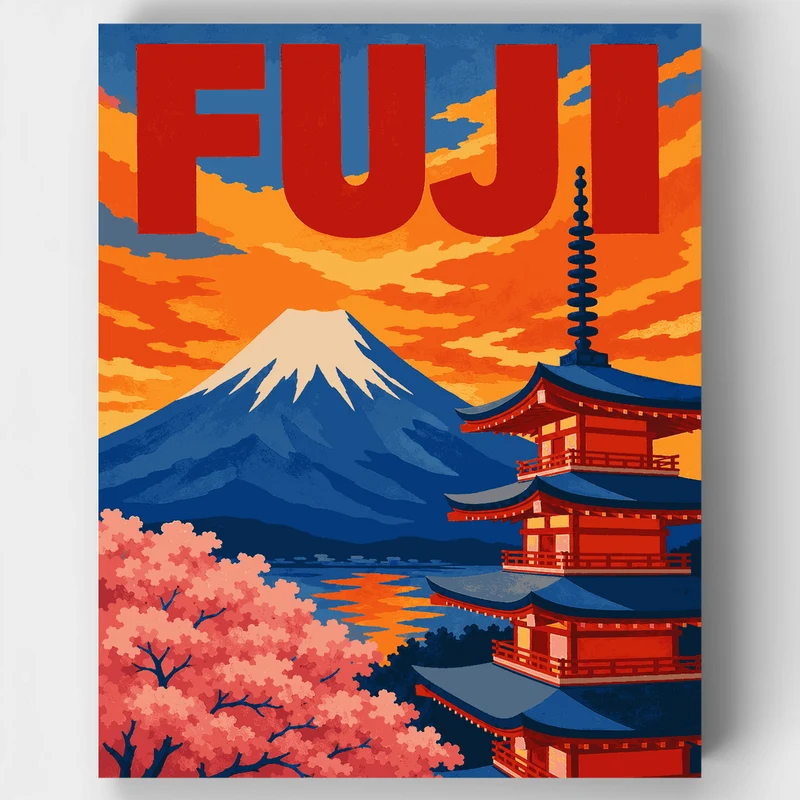 Sunset Pagoda & Fuji - Paint by Numbers Kit