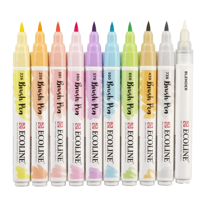 Ecoline Brush Pen Watercolor Pens, Pastel, Set of 10