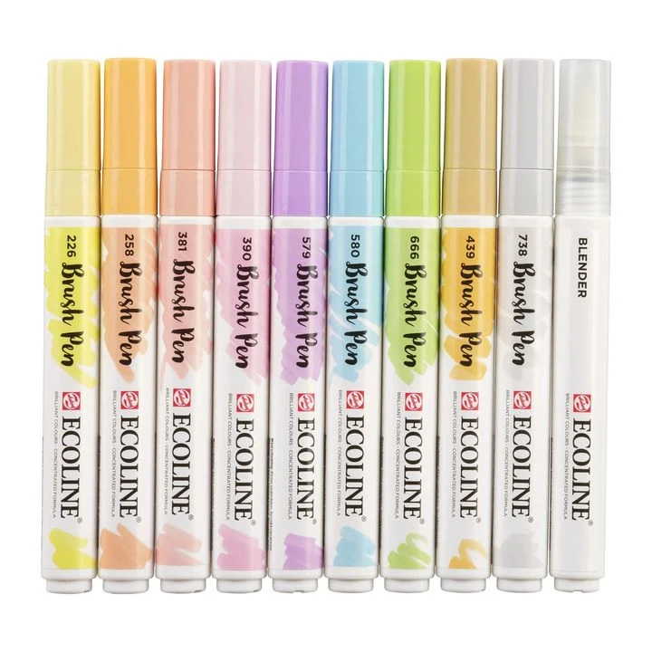Ecoline Brush Pen Watercolor Pens, Pastel, Set of 10