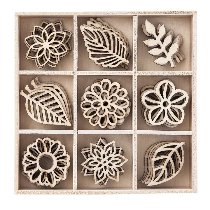 Set of Wooden Decorative Ornaments, 45-Piece