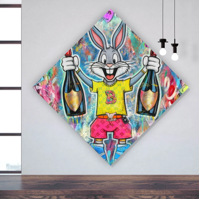 Aluminiumbild gebürstet Hase in Feierlaune Raute