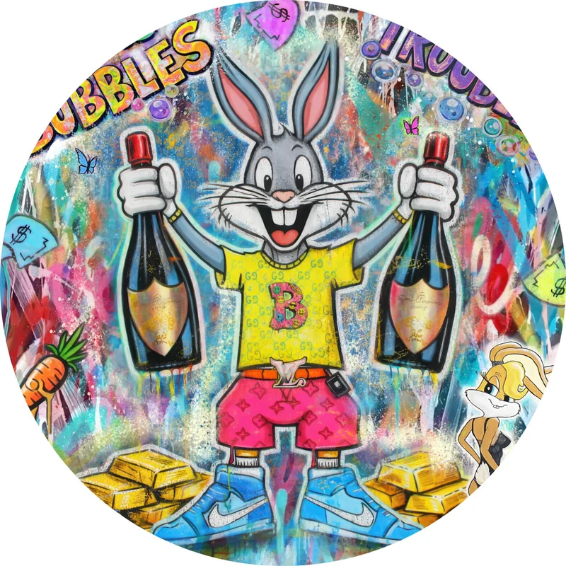 Aluminiumbild gebürstet Hase in Feierlaune Kreis
