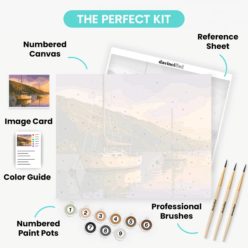 Sailboats at Dawn Harbor - Paint by Numbers Kit