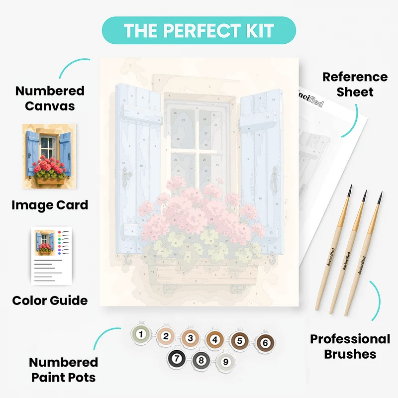 Blue Shutters & Geraniums - Paint by Numbers Kit