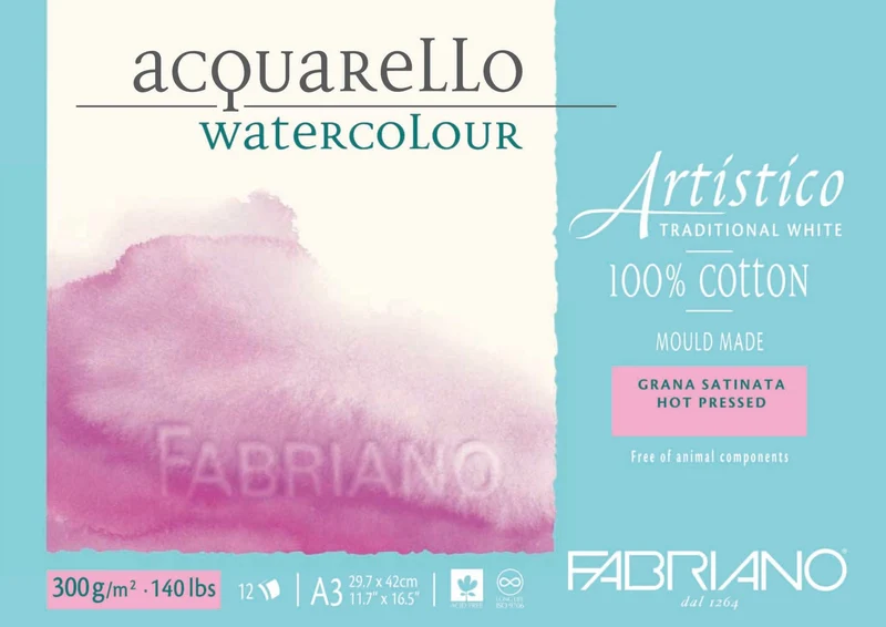 Artistico Watercolour Pads, Hot Pressed, Traditional White, 300gsm
