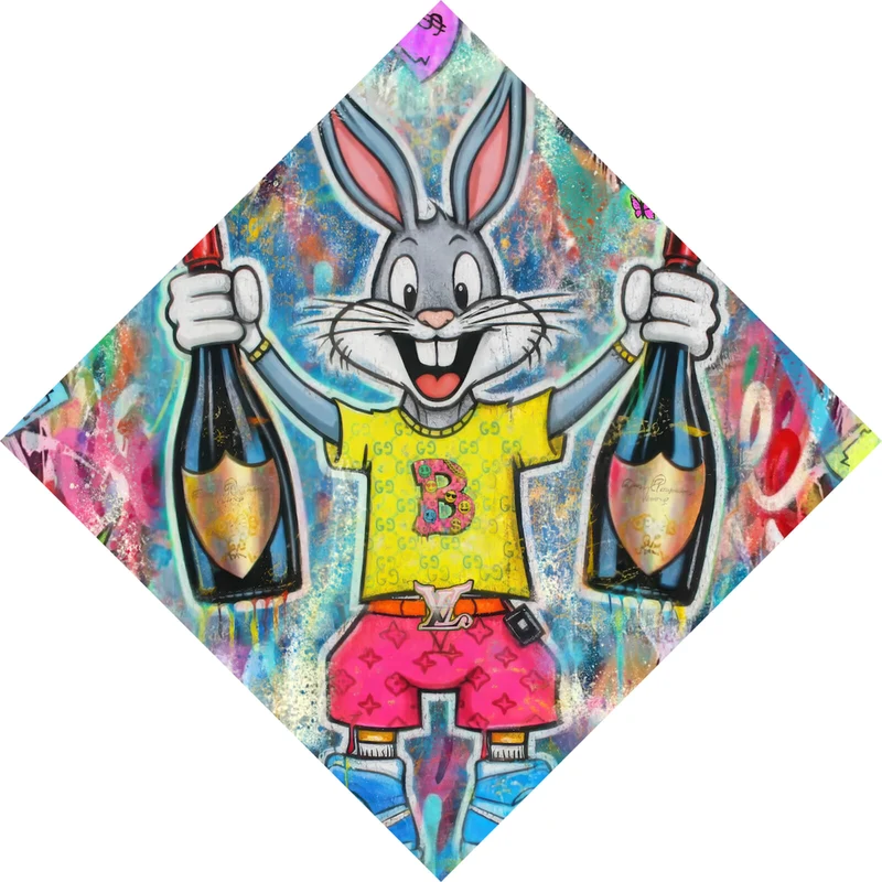 Aluminiumbild Hase in Feierlaune Raute