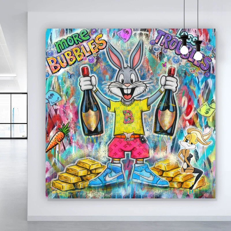 Acrylglasbild Hase in Feierlaune Quadrat