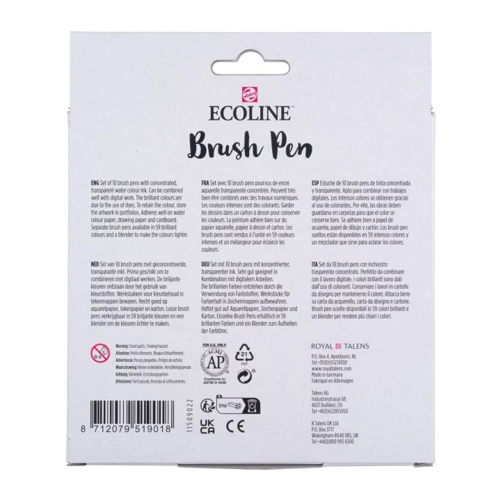 Ecoline Brush Pen Watercolor Pens, Basic Shades, Set of 10