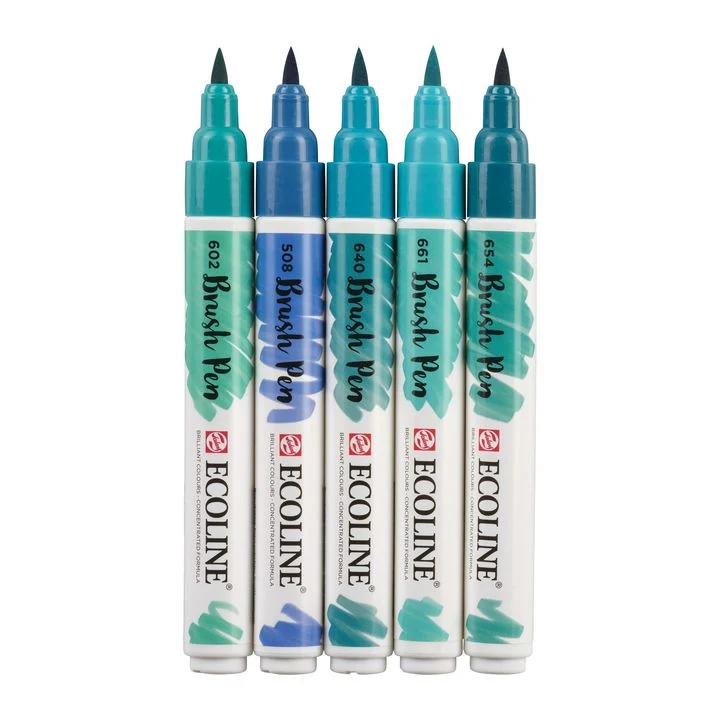 Ecoline Brush Pens, Green Blue