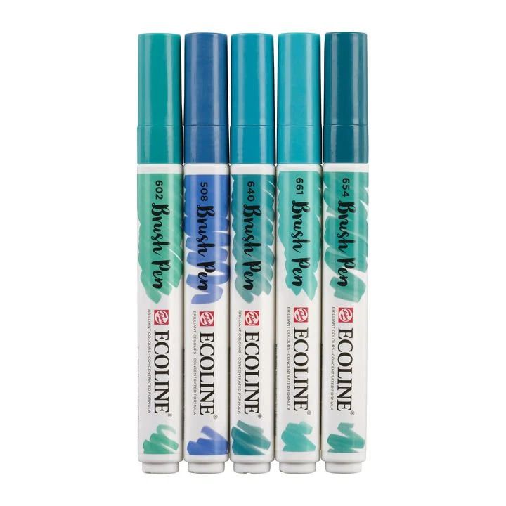 Ecoline Brush Pens, Green Blue