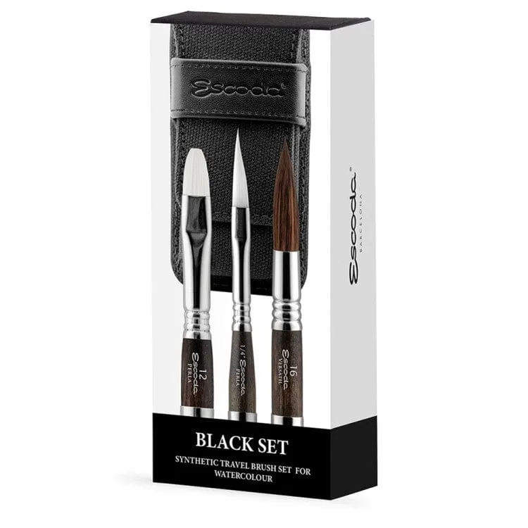 Escoda Travel Brush Set Synthetic - Black