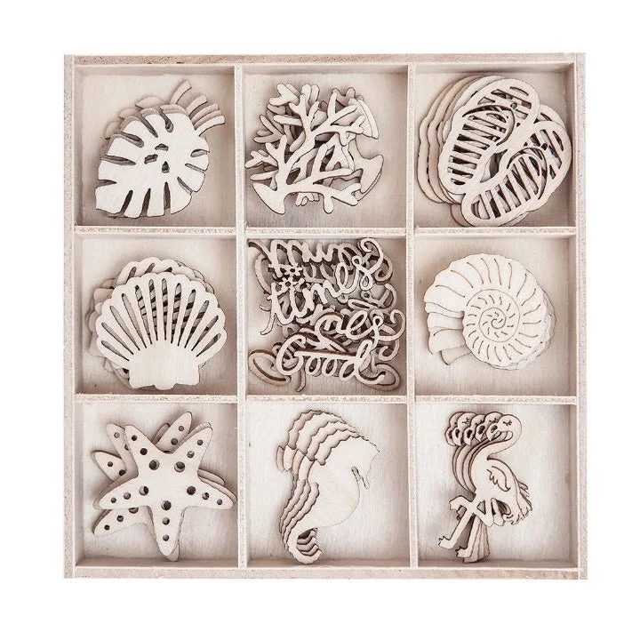 Set of 45 Wooden Decorative Ornaments - Sea