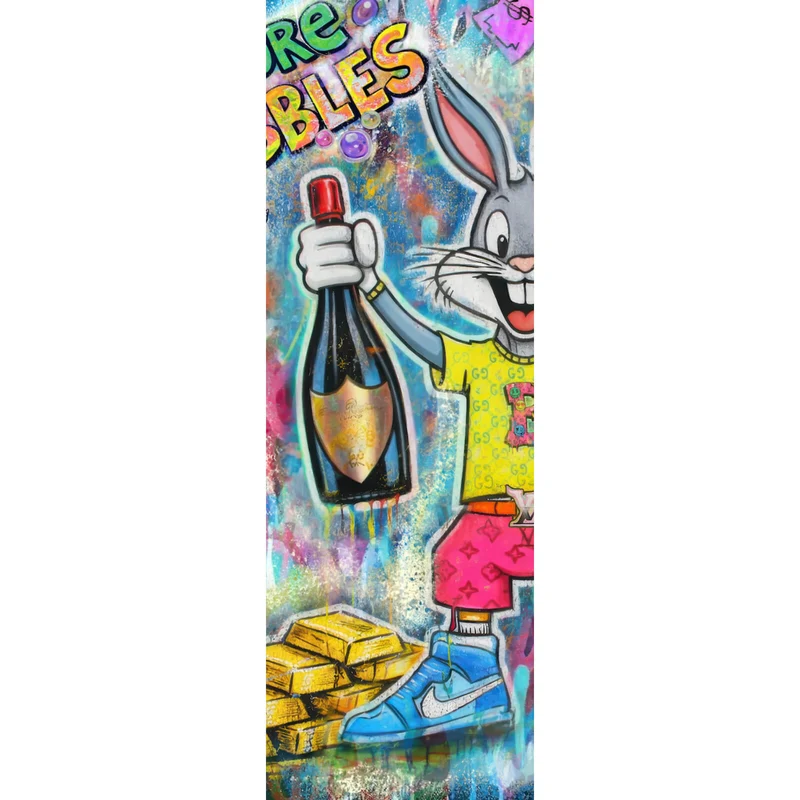 Aluminiumbild Hase in Feierlaune Panorama Hoch