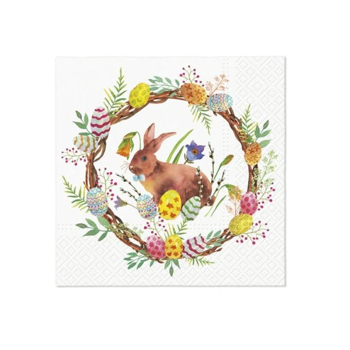Bunny in Wreath Decoupage Napkin - 1 pc
