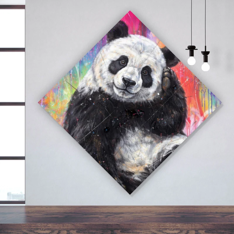 Spannrahmenbild Niedlicher Panda Graffiti Raute