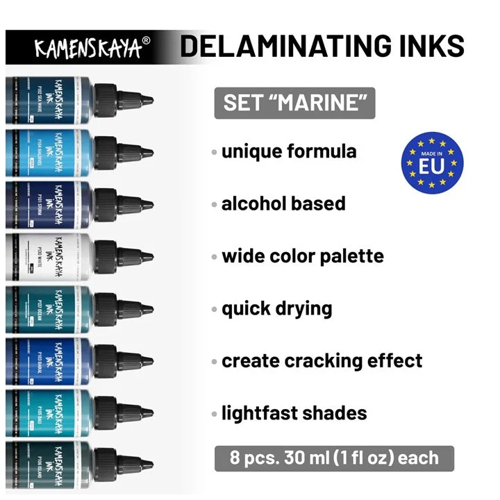KAMENSKAYA 'Marine' Delamination Ink Set, 8 x 30 ml