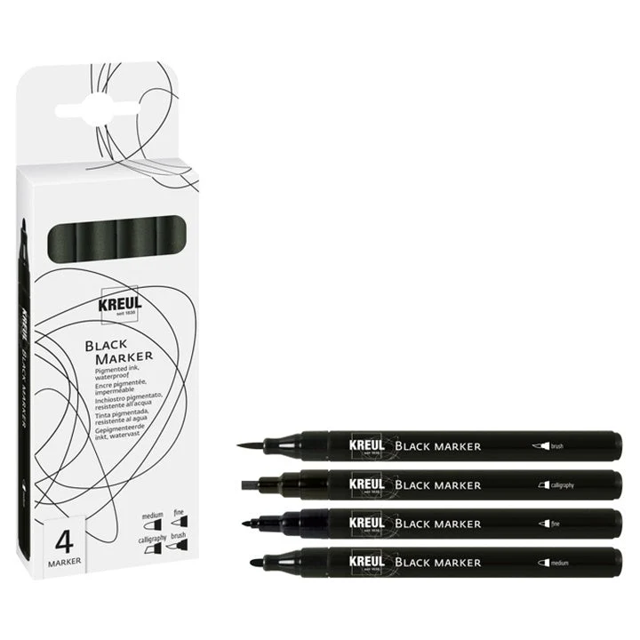 Set of 4 Black Markers with Different Tips