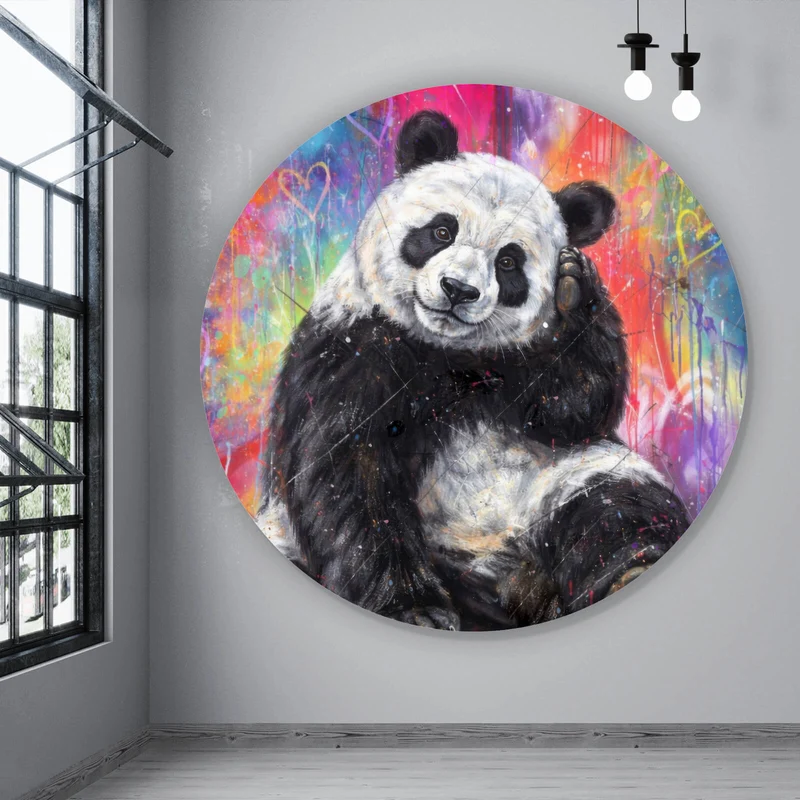 Aluminiumbild Niedlicher Panda Graffiti Kreis