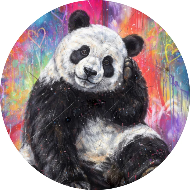 Aluminiumbild Niedlicher Panda Graffiti Kreis