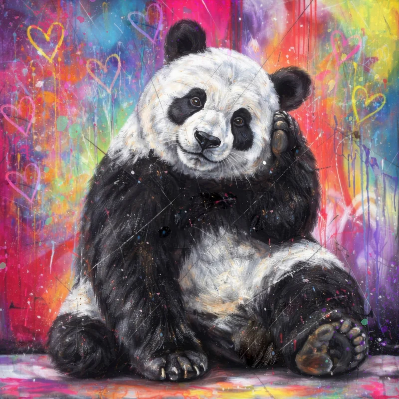 Spannrahmenbild Niedlicher Panda Graffiti Quadrat