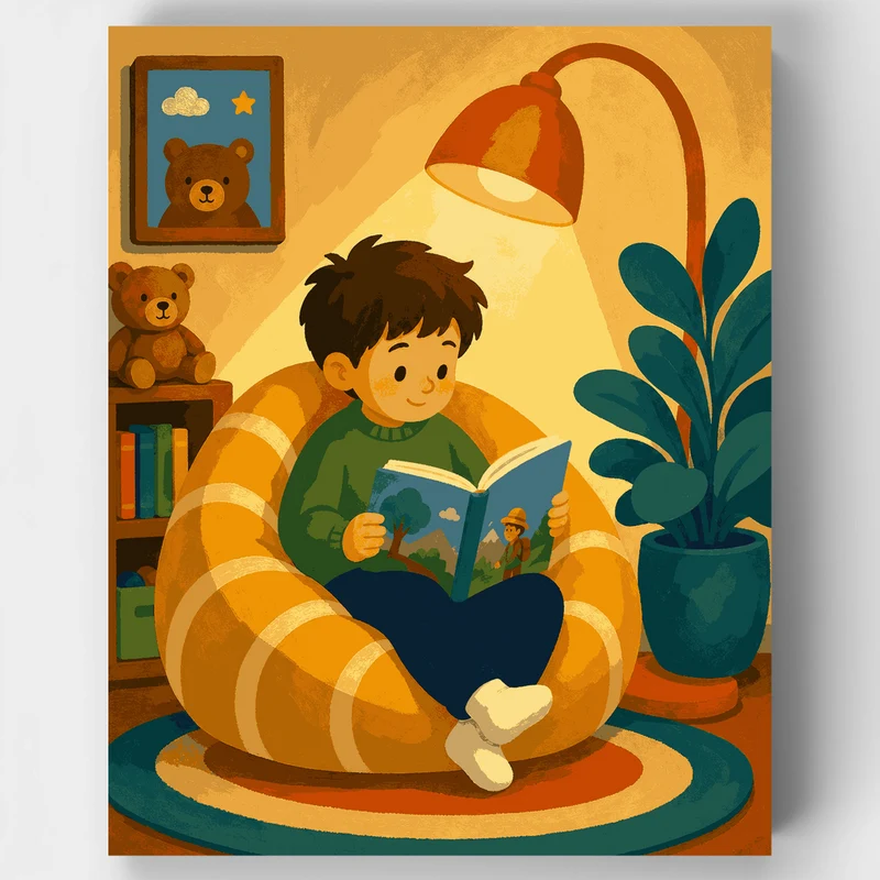Boy's Lamplit Reading Nook - Paint by Numbers Kit