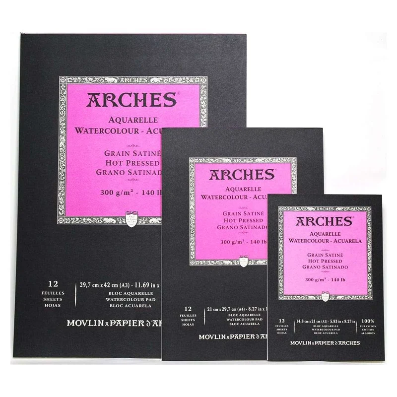 Arches Watercolour paper Pads Hot Pressed 300gsm