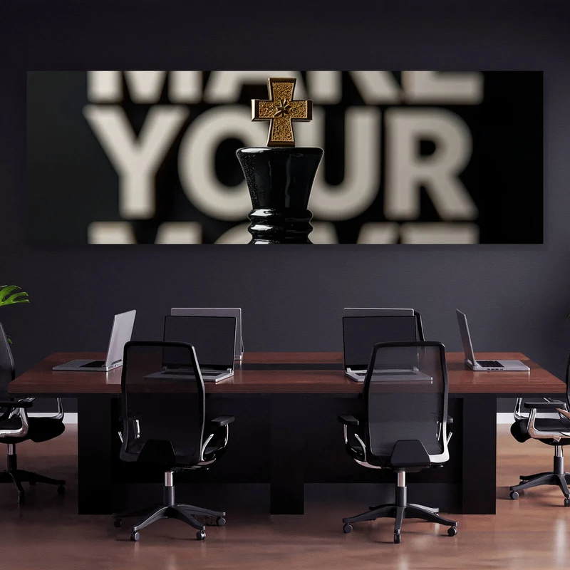 Spannrahmenbild Schachfiguren mit inspirierender Botschaft Panorama