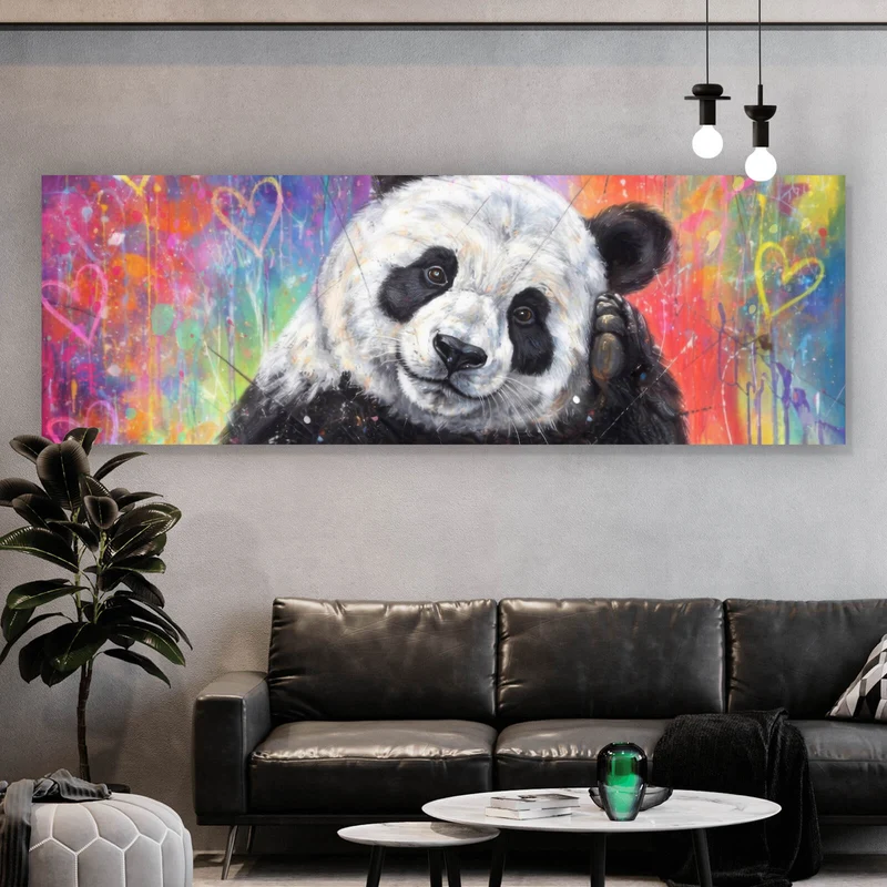 Aluminiumbild gebürstet Niedlicher Panda Graffiti Panorama