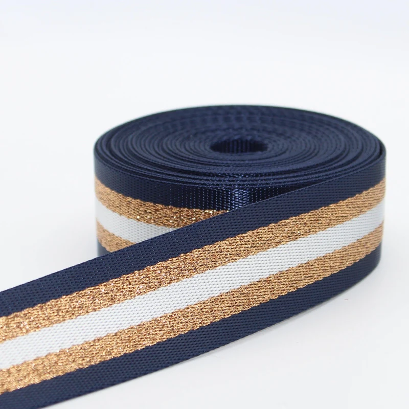 Gurtband 40mm Streifen dunkelblau/gold beidseitig