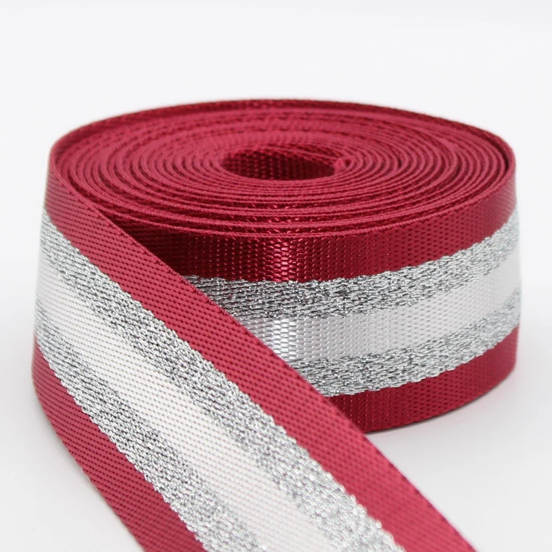 Gurtband 40mm Streifen rot/silber beidseitig