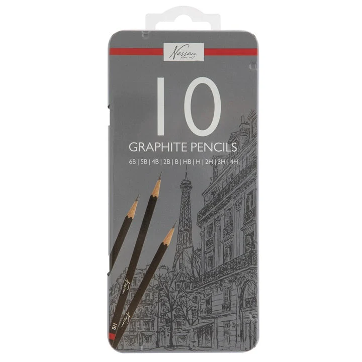 Set of 10 Sketching Pencils in a Tin Box