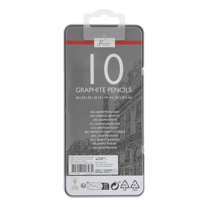 Set of 10 Sketching Pencils in a Tin Box