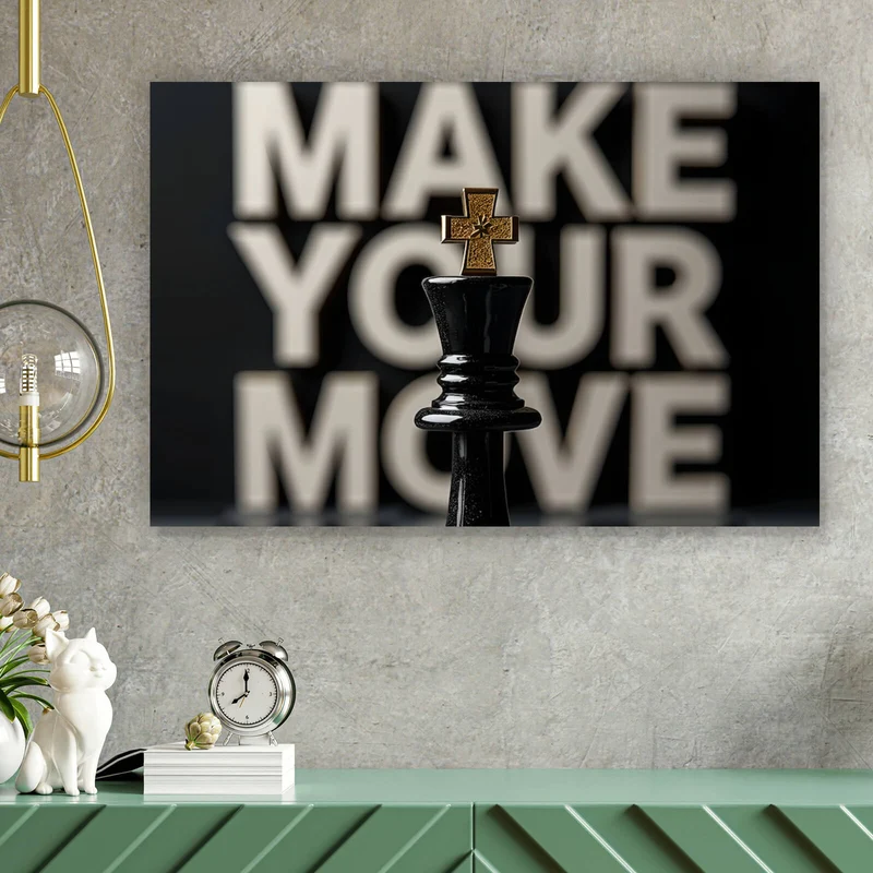 Aluminiumbild Schachfiguren mit inspirierender Botschaft Querformat